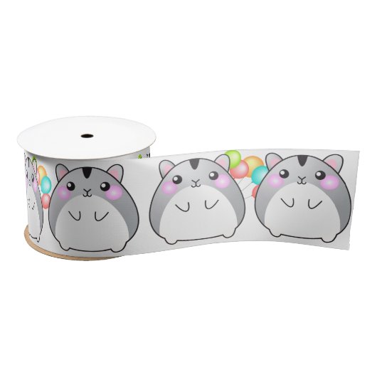 Cute Gray Kawaii Hamster Satin Ribbon Satijnen Lint (Spoel)