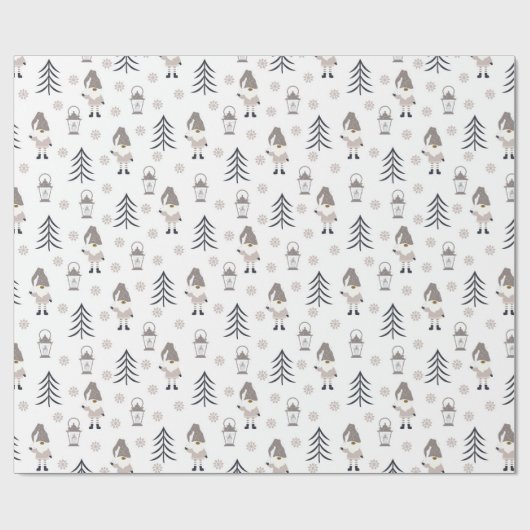 Cute Gray Kerstgnomen Cadeaupapier (Vlak)