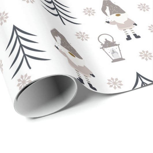 Cute Gray Kerstgnomen Cadeaupapier (Rol Hoek)
