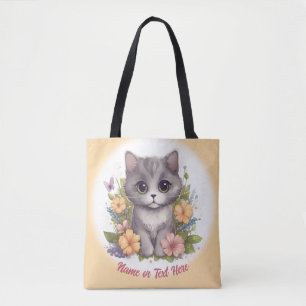 Cute Gray Kitten Gepersonaliseerd Tote Bag
