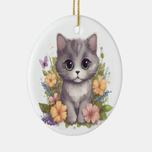 Cute Gray Kitten Keramisch Ornament (Rechts)