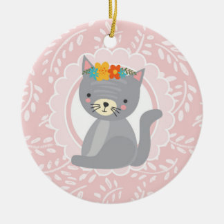 Cute Gray Kitten Pink White Cat Keramisch Ornament