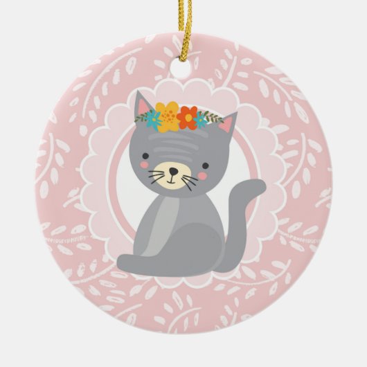Cute Gray Kitten Pink White Cat Keramisch Ornament (Voorkant)