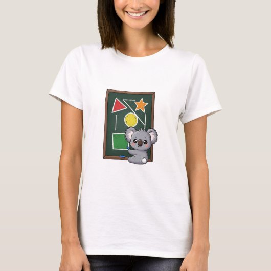 Cute Gray Koala Drawing Geometric Shapes on School T-shirt (Voorkant)