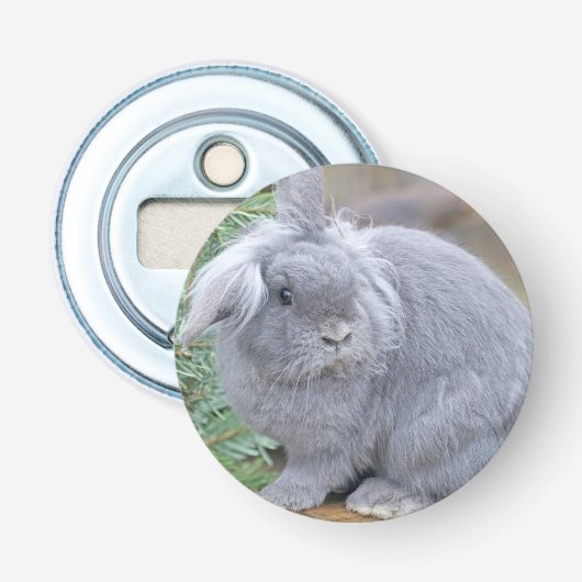 Cute gray konijn button flesopener (Voorkant)