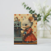 Cute Gray Mouse Makes Coffee Briefkaart (Staand voorkant)