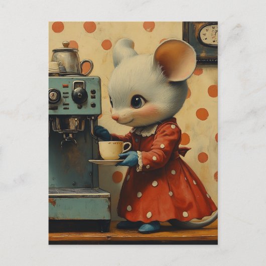Cute Gray Mouse Makes Coffee Briefkaart (Voorkant)