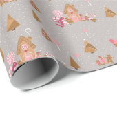 Cute Gray Pink Gingerbrood Candy Cane Wrapping Pap Cadeaupapier (Rol Hoek)