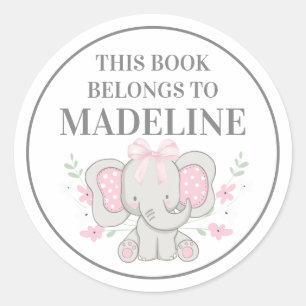 Cute Gray Pink Pot Elephant Bookplaat Ronde Sticker