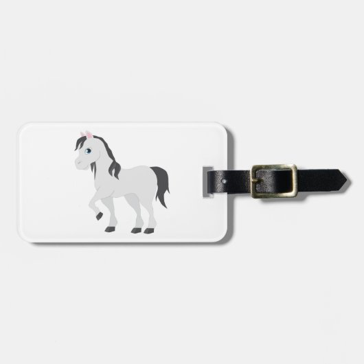 Cute Gray Pony Cartoon Whimsical Horse Bagagelabel (Voorkant horizontaal)