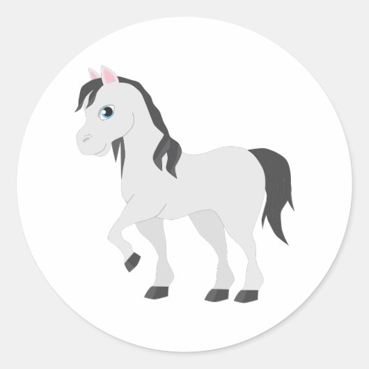 Cute Gray Pony Cartoon Whimsical Horse Ronde Sticker (Voorkant)