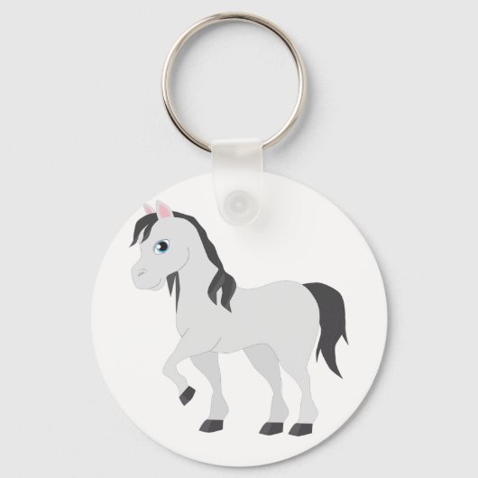 Cute Gray Pony Cartoon Whimsical Horse Sleutelhanger (Voorkant)