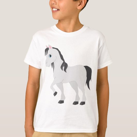 Cute Gray Pony Cartoon Whimsical Horse T-shirt (Voorkant)