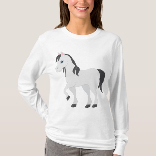 Cute Gray Pony Cartoon Whimsical Horse T-shirt (Voorkant)
