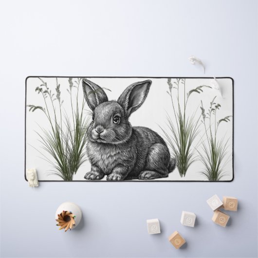 Cute Gray Rabbit Among the Grass Bureaumat (Kindertafel)