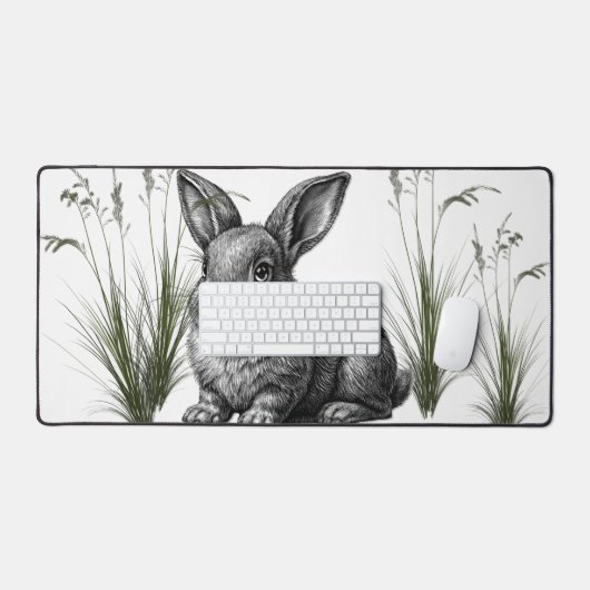 Cute Gray Rabbit Among the Grass Bureaumat (Keyboard & Muis)