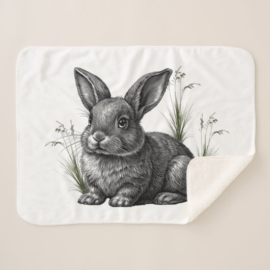 Cute Gray Rabbit Among the Grass Sherpa Deken (Voorkant (horizontaal))