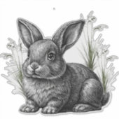 Cute Gray Rabbit Among the Grass Sticker (Voorkant)
