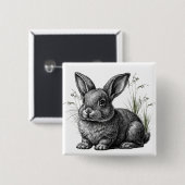 Cute Gray Rabbit Among the Grass Vierkante Button 5,1 Cm (Voorkant /achterkant)