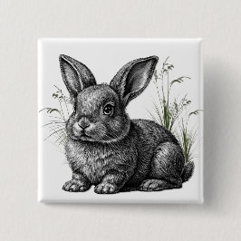 Cute Gray Rabbit Among the Grass Vierkante Button 5,1 Cm