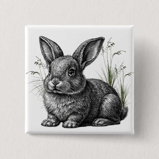 Cute Gray Rabbit Among the Grass Vierkante Button 5,1 Cm (Voorkant)
