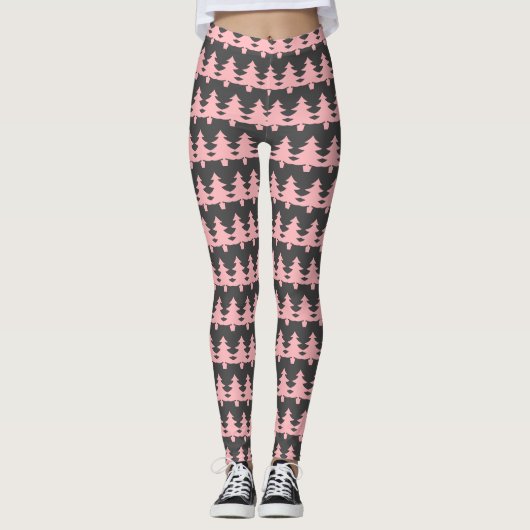 Cute Gray Roze kerstbomen Pattern Weemens Leggings (Voorkant)
