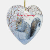 Cute gray squirrel sneeuwscène bij wilde dieren ke keramisch ornament (Rechts)