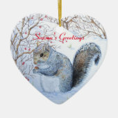 Cute gray squirrel sneeuwscène bij wilde dieren ke keramisch ornament (Voorkant)