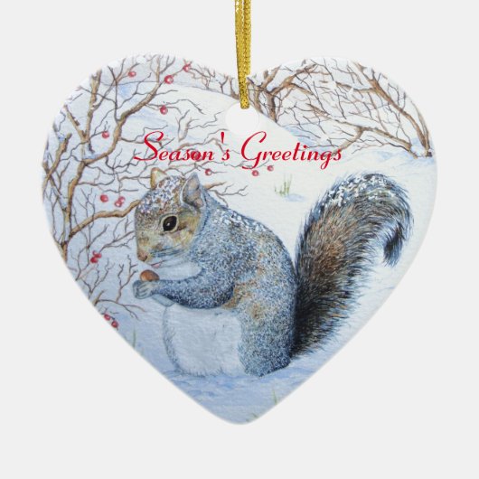 Cute gray squirrel sneeuwscène bij wilde dieren ke keramisch ornament (Voorkant)