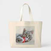 Cute Gray Tabby Cat Kerstmis Pet Xmas Grote Tote Bag (Voorkant)