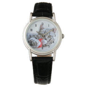 Cute Gray Tabby Cat Kerstmis Pet Xmas Horloge