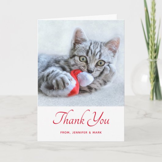 Cute Gray Tabby Cat Kerstmis Pet Xmas Kaart (Voorkant)