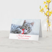 Cute Gray Tabby Cat Kerstmis Pet Xmas Kaart (Gele Bloem)