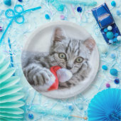 Cute Gray Tabby Cat Kerstmis Pet Xmas Papieren Bordje (Feest)