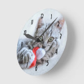 Cute Gray Tabby Cat Kerstmis Pet Xmas Ronde Klok (Hoek)