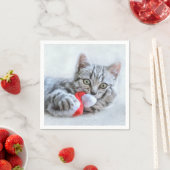 Cute Gray Tabby Cat Kerstmis Pet Xmas Servet (Insitu)