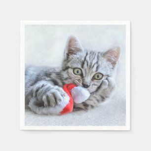 Cute Gray Tabby Cat Kerstmis Pet Xmas Servet