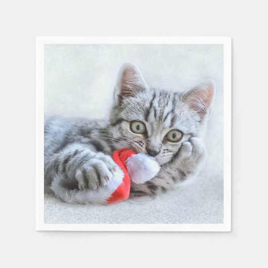 Cute Gray Tabby Cat Kerstmis Pet Xmas Servet (Voorkant)
