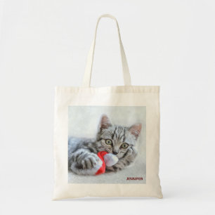 Cute Gray Tabby Cat Kerstmis Pet Xmas Tote Bag
