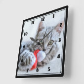 Cute Gray Tabby Cat Kerstmis Pet Xmas Vierkante Klok (Hoek)