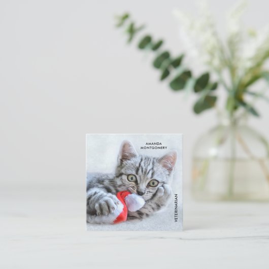 Cute Gray Tabby Cat Kerstmis Pet Xmas Vierkante Visitekaartje (Staand voorkant)