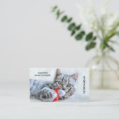 Cute Gray Tabby Cat Kerstmis Pet Xmas Visitekaartje (Staand voorkant)