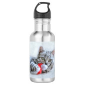 Cute Gray Tabby Cat Kerstmis Pet Xmas Waterfles (Voorkant)