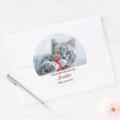 Cute Gray Tabby Cat met Kerstmis Pet Xmas Kitchen Ronde Sticker (Envelop)