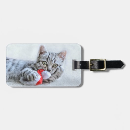Cute Gray Tabby Cat met kerstPet Xmas Bagagelabel (Voorkant horizontaal)
