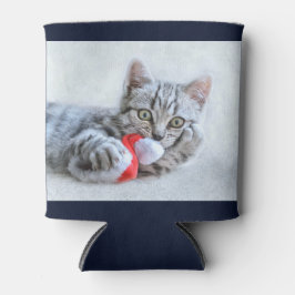 Cute Gray Tabby Cat met kerstPet Xmas Blikjeskoeler
