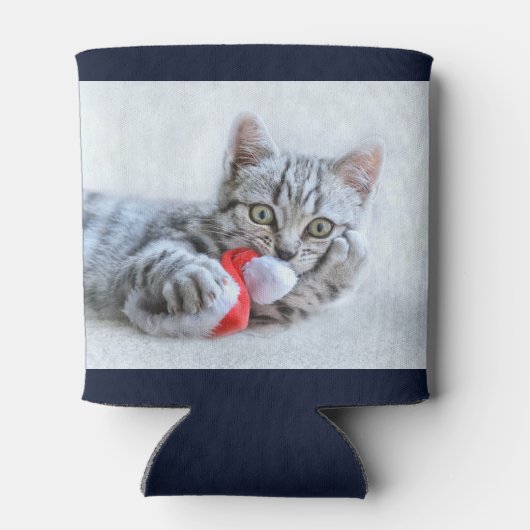 Cute Gray Tabby Cat met kerstPet Xmas Blikjeskoeler (Achterkant)