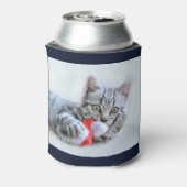 Cute Gray Tabby Cat met kerstPet Xmas Blikjeskoeler (Blikje Achterkant)