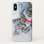 Cute Gray Tabby Cat met kerstPet Xmas Case-Mate iPhone Case (Achterkant)