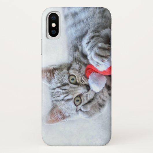 Cute Gray Tabby Cat met kerstPet Xmas Case-Mate iPhone Case (Achterkant)